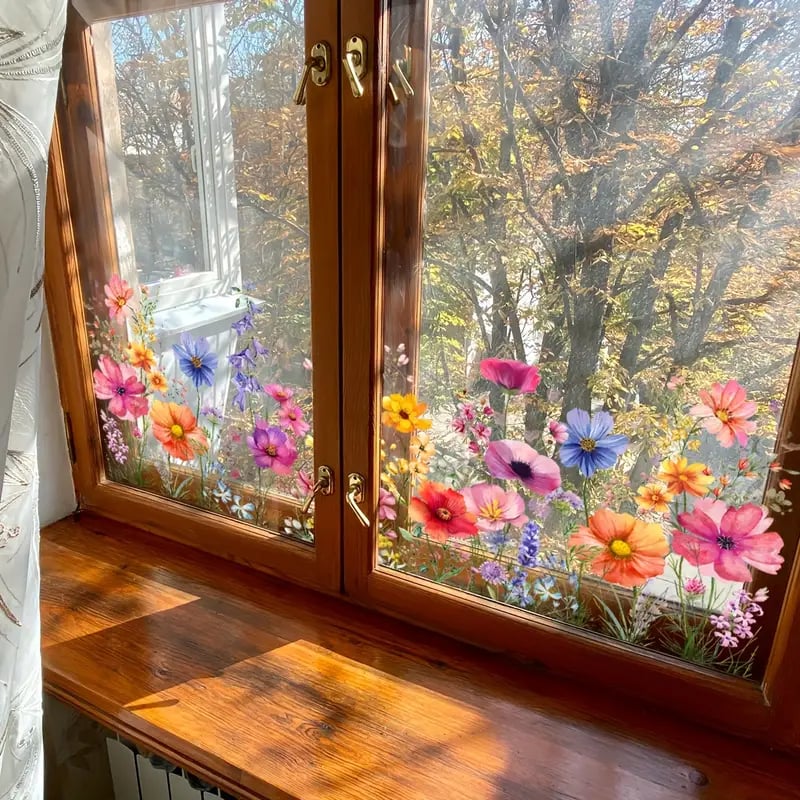 Fensteraufkleber mit Blumen- und Schmetterlingmotiven
