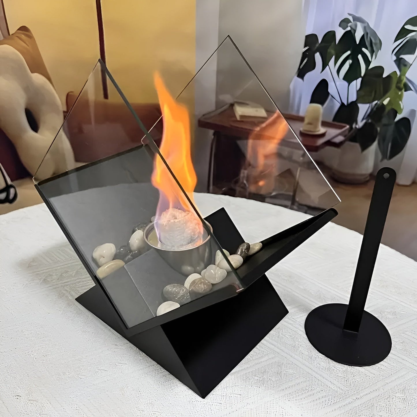 Tischkamin mit Steindeko und Bio-Ethanol-Flamme