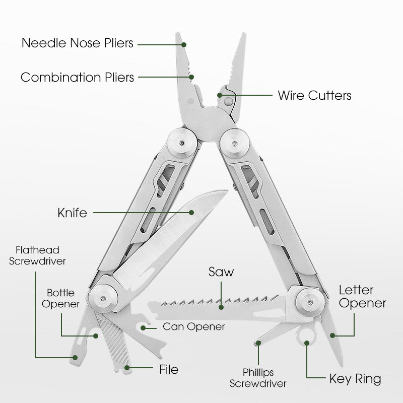 12-in-1-Klappmultitool mit Zange – Kompakter Edelstahl