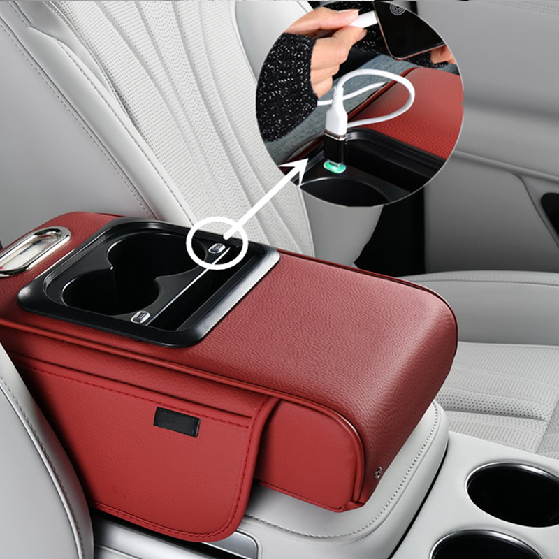 Auto-Mittelarmlehne mit USB-Ladefunktion – Getränkehalter & Stauraum