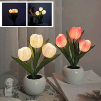 Tulpen-LED-Tischlampe im Keramiktopf – Warmes Dekorlicht