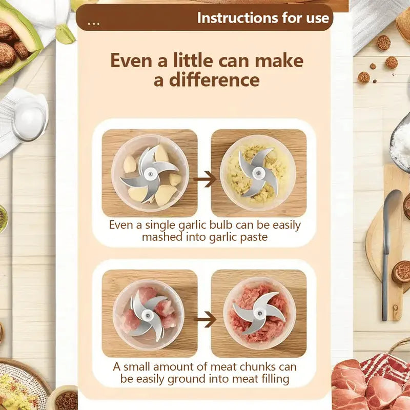 Mini Knoblauch-Zerkleinerer — Hackt Fleisch, Nüsse & Gewürze mühelos
