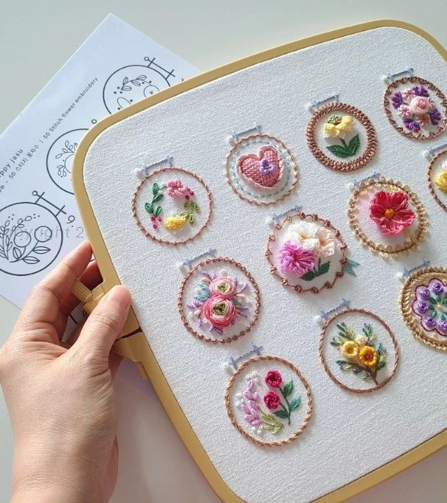 Blumen-Stickerei-Starter-Set – 12 Motive, komplett ausgestattet