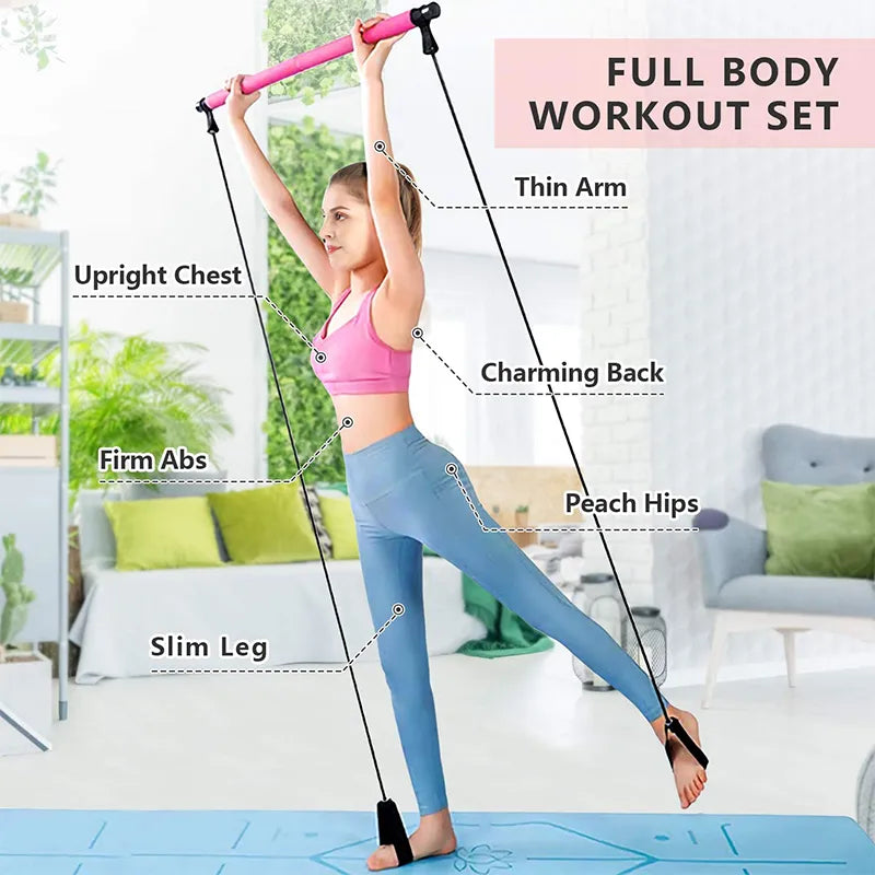 Pilates-Stange mit Widerstandsbändern – Ganzkörpertraining