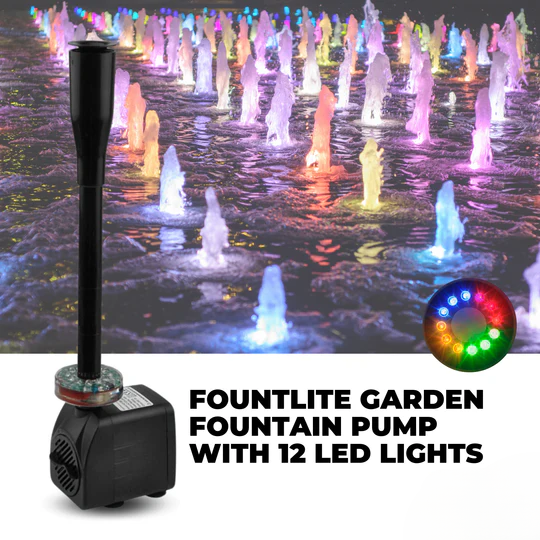 Gartenbrunnen-Pumpe mit 12 LED-Leuchten