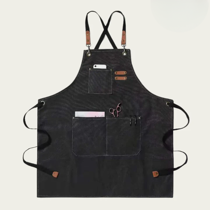 Canvas-Arbeitsschürze mit Kreuzträgern und mehreren Taschen