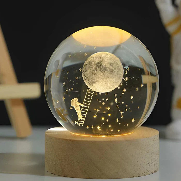 3D Gravierte Kristallkugel-Lampe – Warmes LED-Nachtlicht
