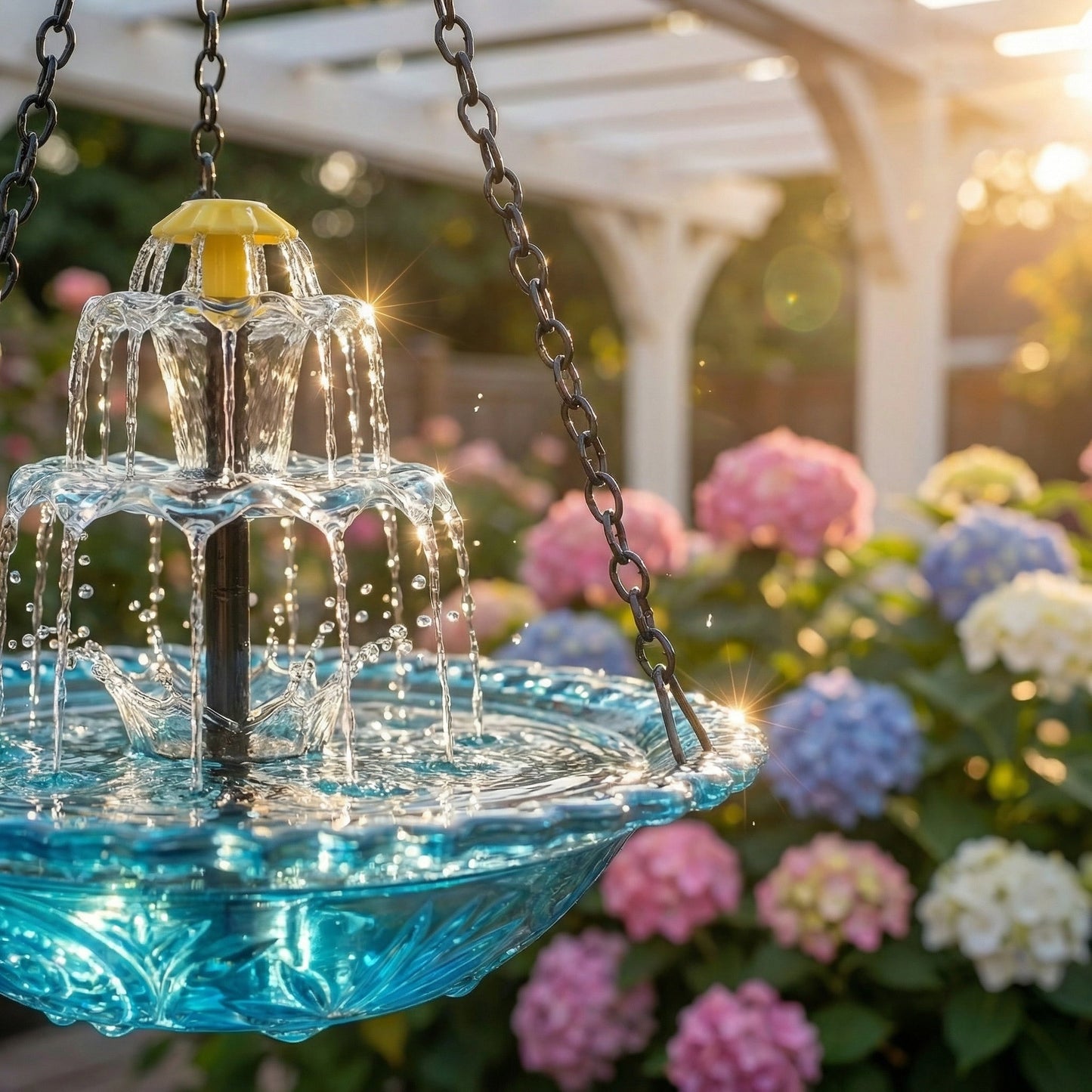 Solarbetriebene Hängende Vogeltränke mit Springbrunnen – Zweistufig