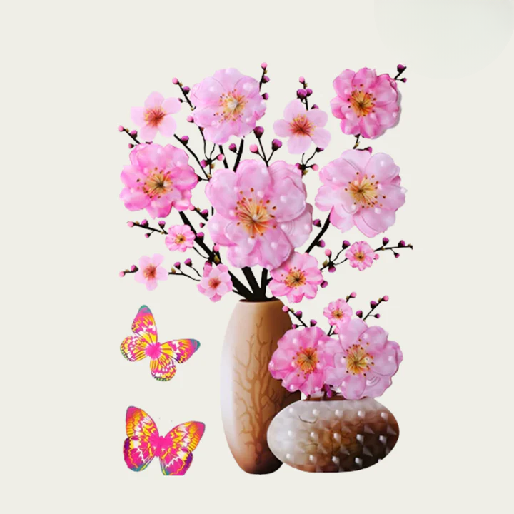 Blumen-Wandsticker mit Schmetterlingen – Selbstklebende Raumdekoration