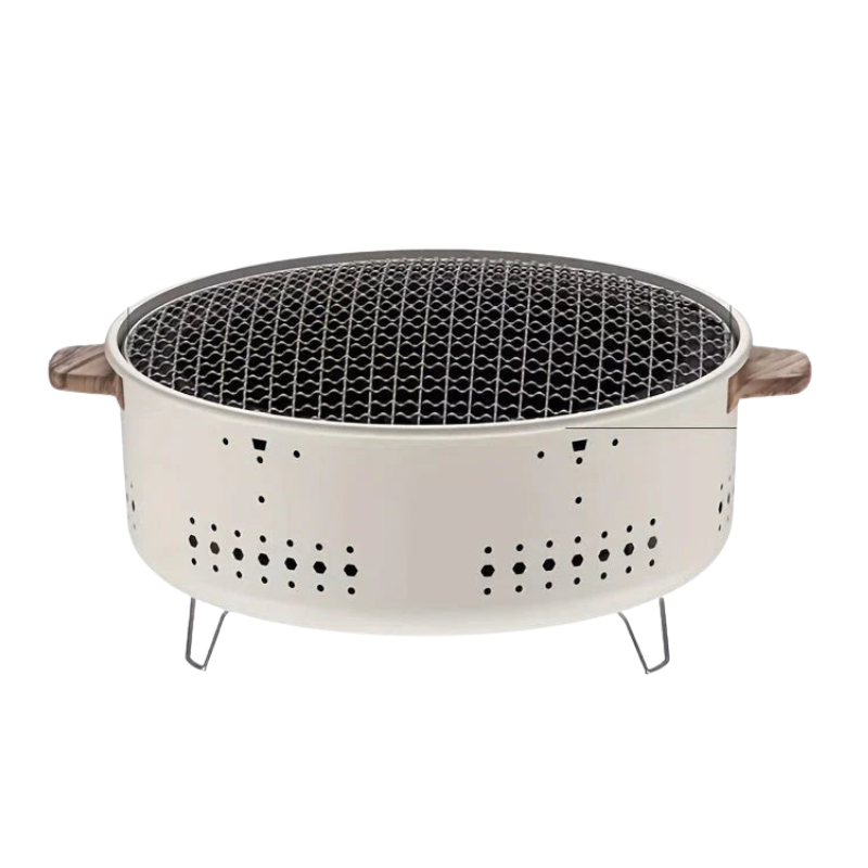 Tragbarer Holzkohlegrill mit belüftetem Korpus & Holzgriffen