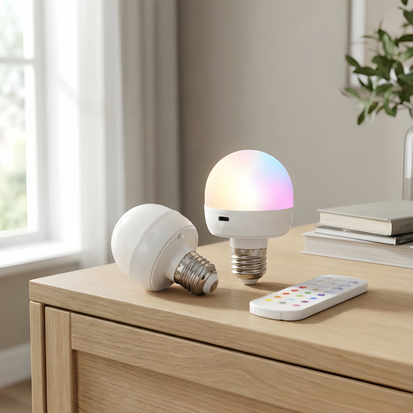 Wiederaufladbare RGB-LED-Lampe E27 mit Fernbedienung – Keine Verkabelung nötig