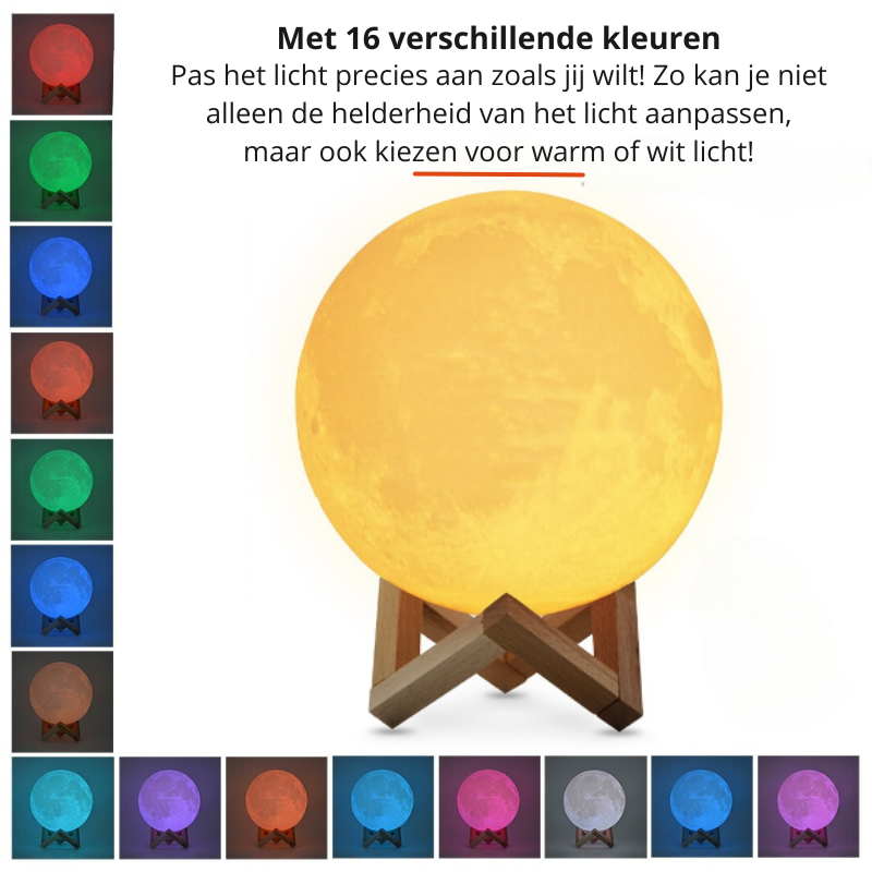Mondlampe mit Holzständer – 16 Farben & Dimmbar