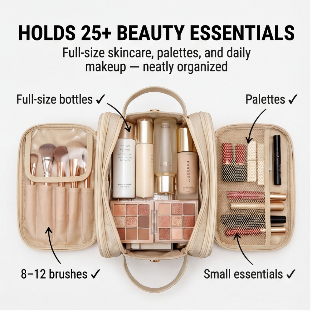 Make-up-Organizer – Flach Aufklappbar, Fasst 25+ Produkte