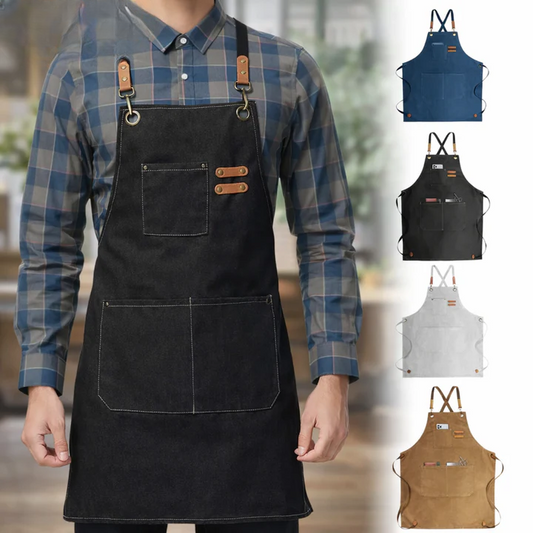 Canvas-Arbeitsschürze mit Kreuzträgern und mehreren Taschen