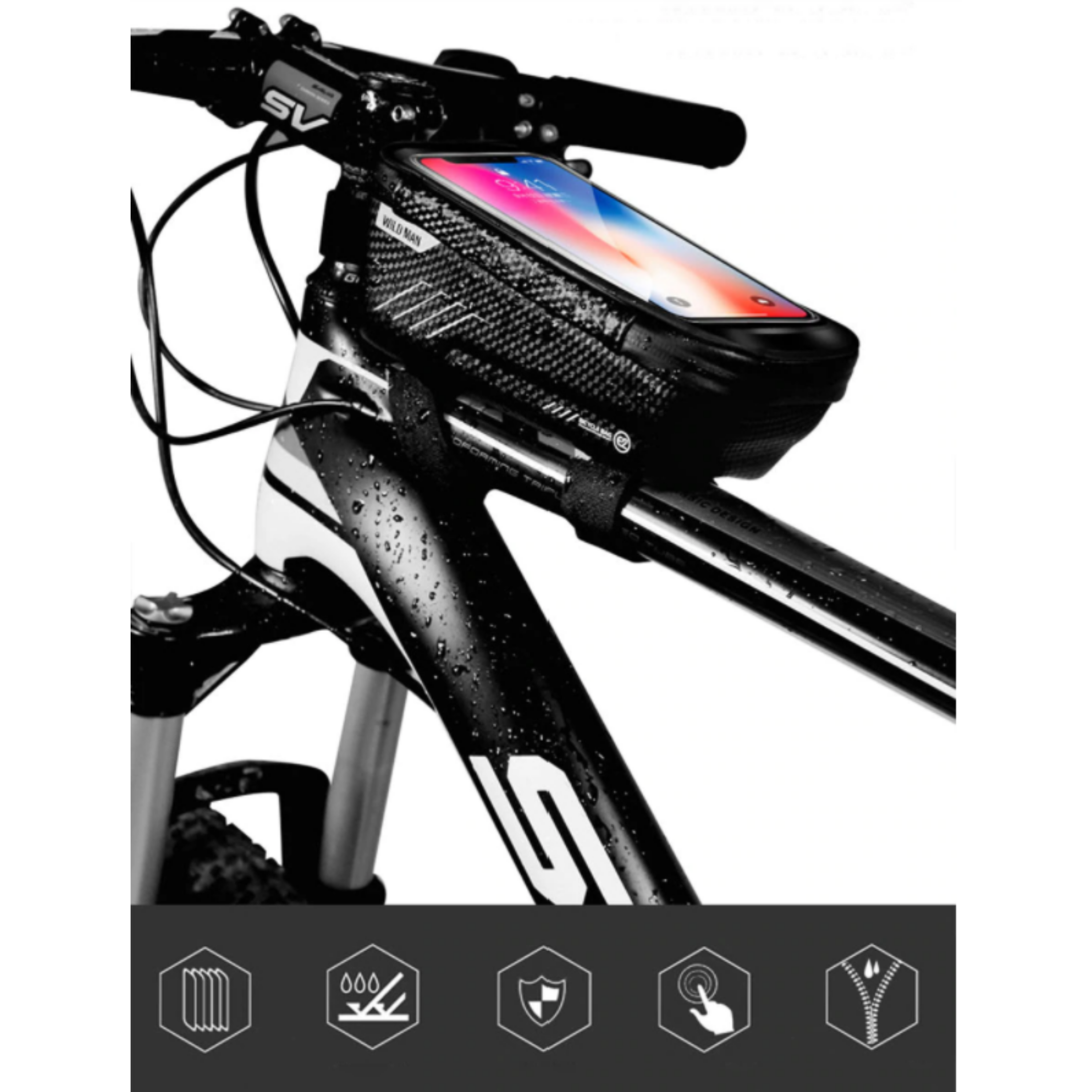 Fahrrad-Rahmentasche mit Handy-Fenster – Wasserdichtes Hardcase