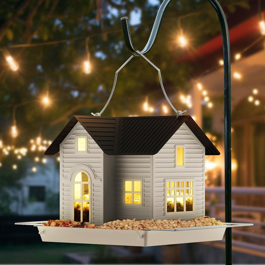 Solar-Vogelhäuschen mit LED-Fensterlicht – Cottage-Design