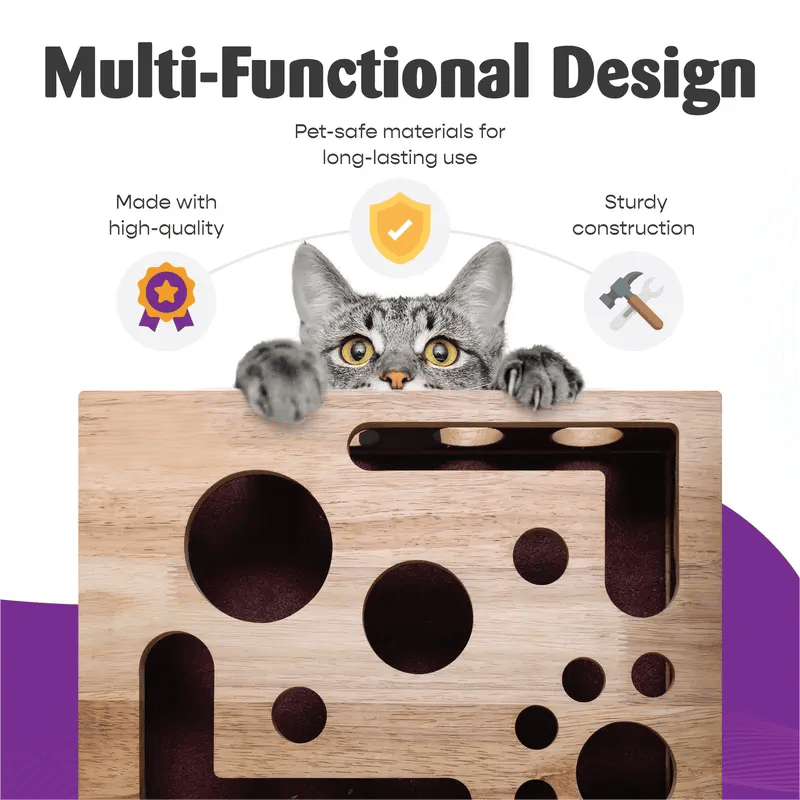 Holz-Katzen-Puzzlebox – Beschäftigung mit Leckerlies & natürlicher Krallenpflege