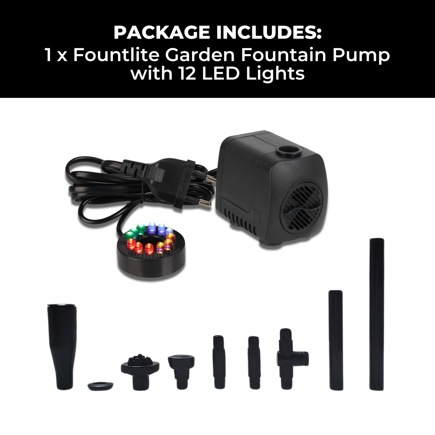 Gartenbrunnen-Pumpe mit 12 LED-Leuchten