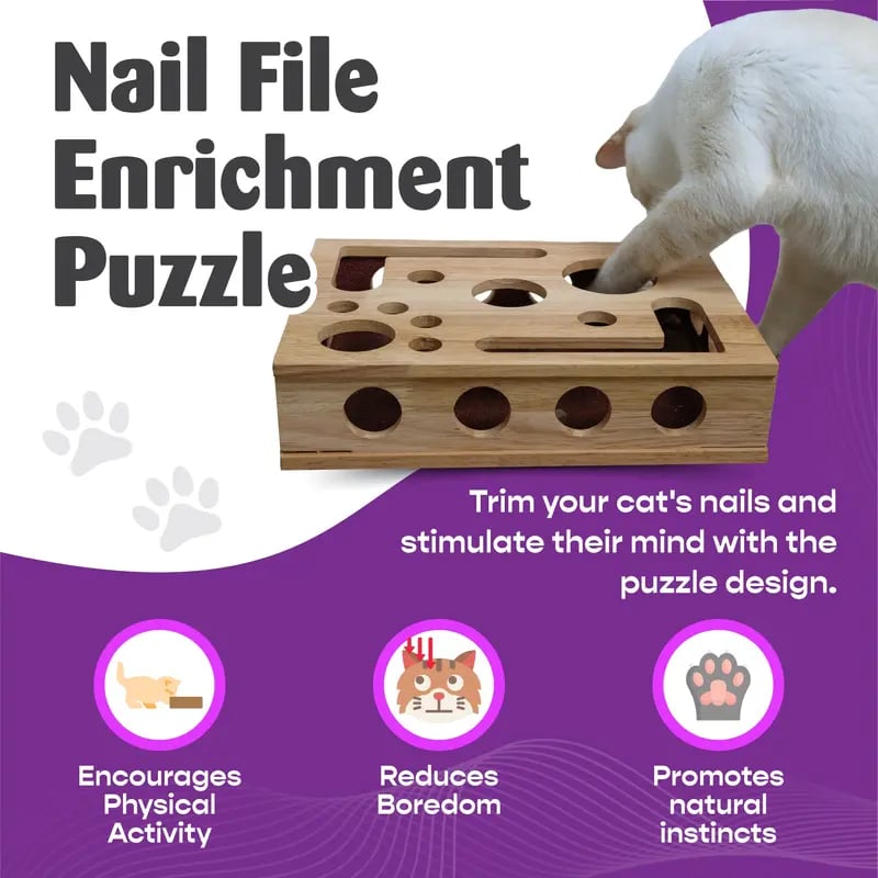 Holz-Katzen-Puzzlebox – Beschäftigung mit Leckerlies & natürlicher Krallenpflege
