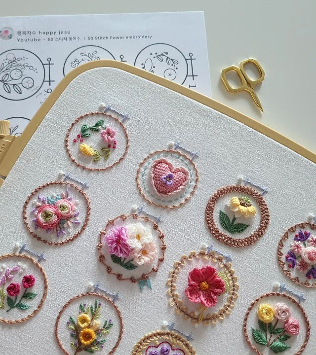 Blumen-Stickerei-Starter-Set – 12 Motive, komplett ausgestattet