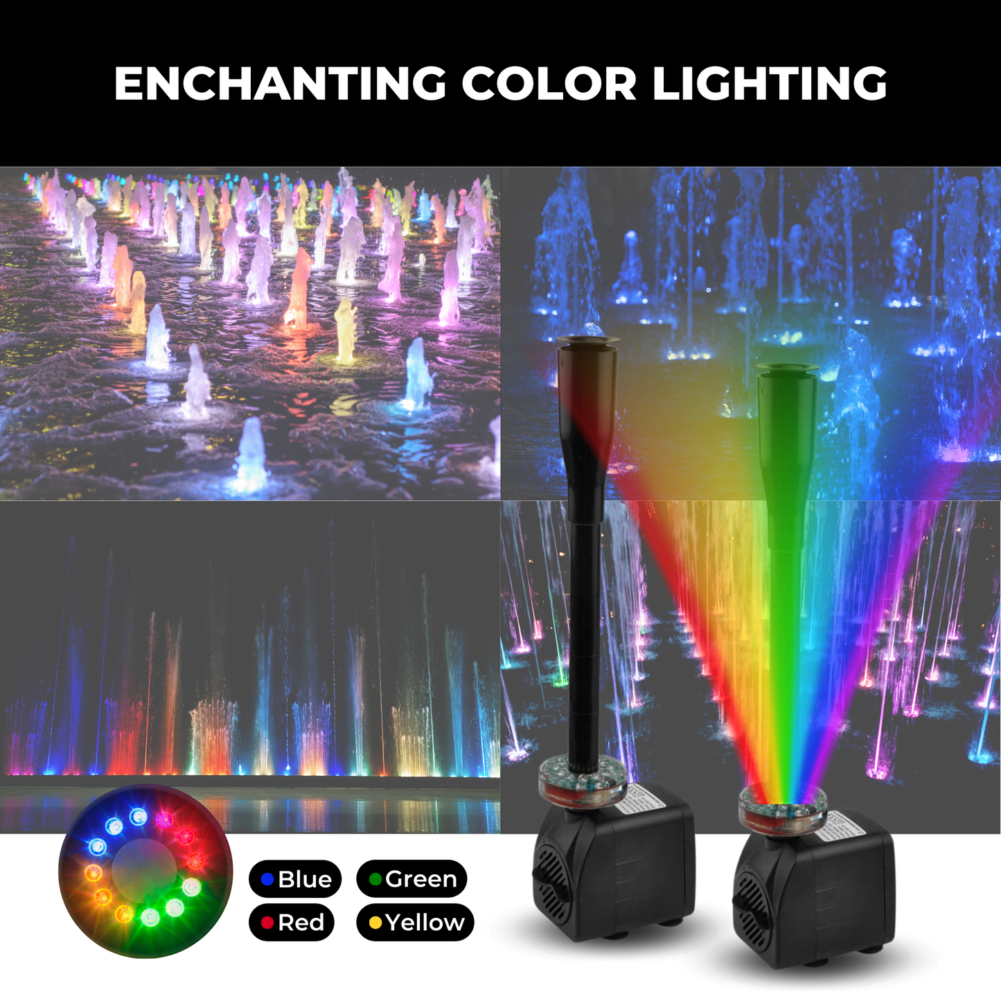 Gartenbrunnen-Pumpe mit 12 LED-Leuchten