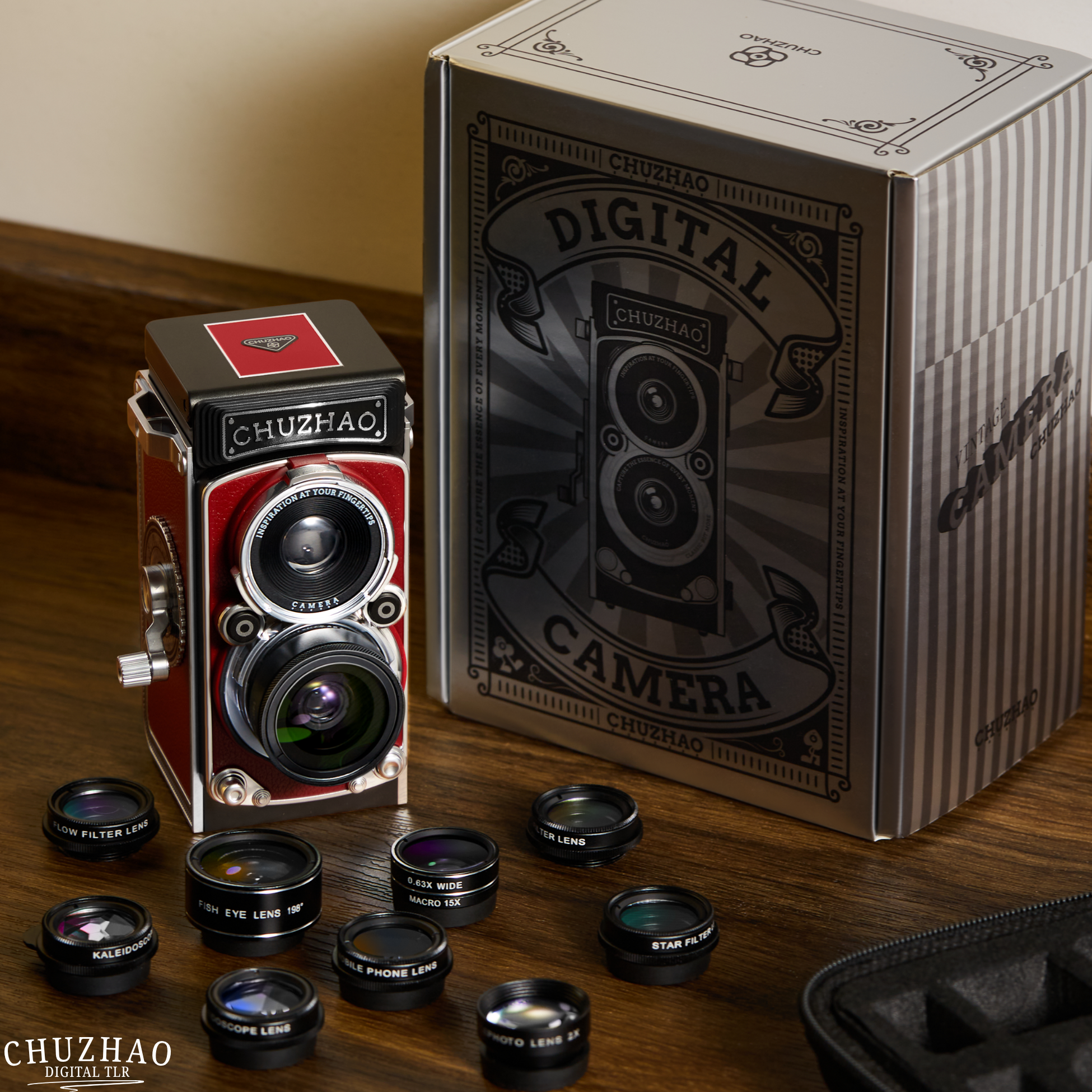 Digitalkamera im Vintage-Stil 12MP mit Wechselobjektiven