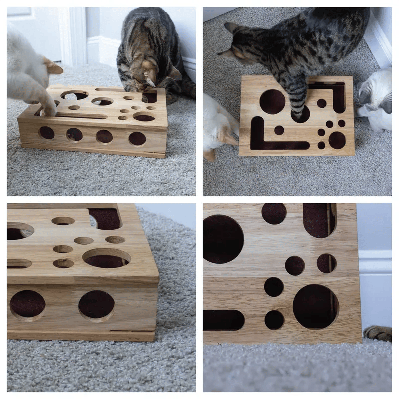Holz-Katzen-Puzzlebox – Beschäftigung mit Leckerlies & natürlicher Krallenpflege