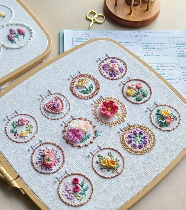 Blumen-Stickerei-Starter-Set – 12 Motive, komplett ausgestattet