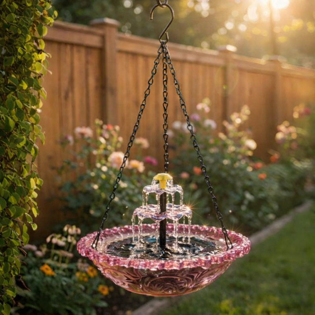 Solarbetriebene Hängende Vogeltränke mit Springbrunnen – Zweistufig
