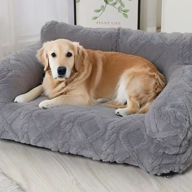 Plüsch-Haustiersofa mit erhöhtem Rand und Kissen – 4 Farben