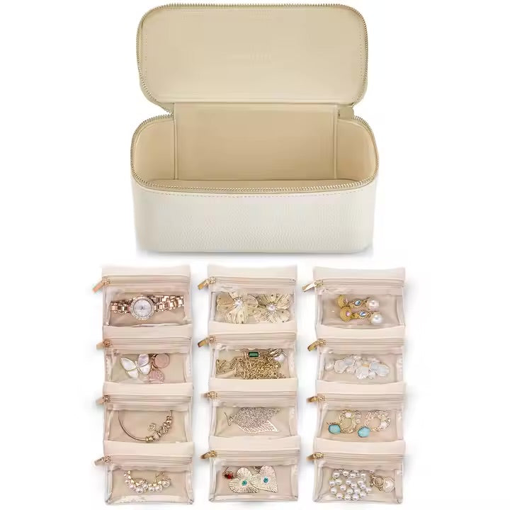 Schmuck-Reisebox mit 12 Samtbeuteln – Verknötungsfrei