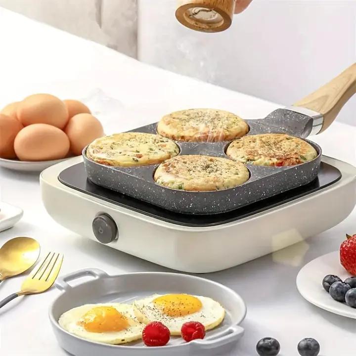 4-Fach Bratpfanne mit Maifan-Steinbeschichtung – Gleichzeitiges Braten von Eiern, Pfannkuchen & mehr