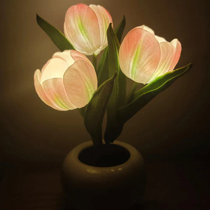 Tulpen-LED-Tischlampe im Keramiktopf – Warmes Dekorlicht