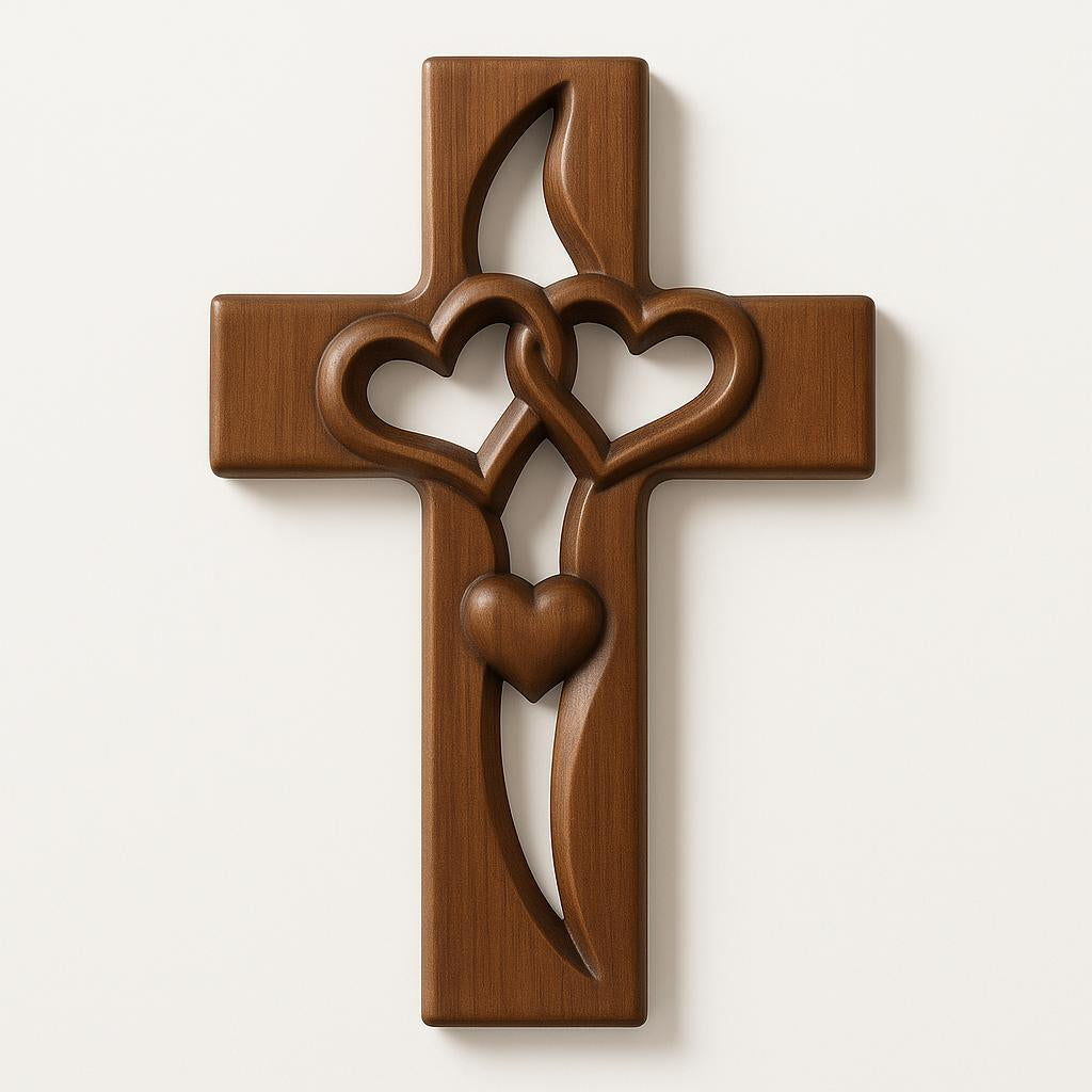 Holzkreuz Wanddeko mit Verschlungenen Herzen