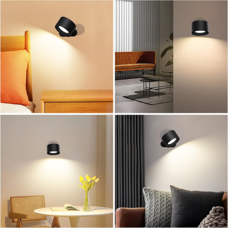Wiederaufladbare LED-Wandleuchte mit 360°-Schwenkkopf – Touch-Bedienung, Keine Verkabelung