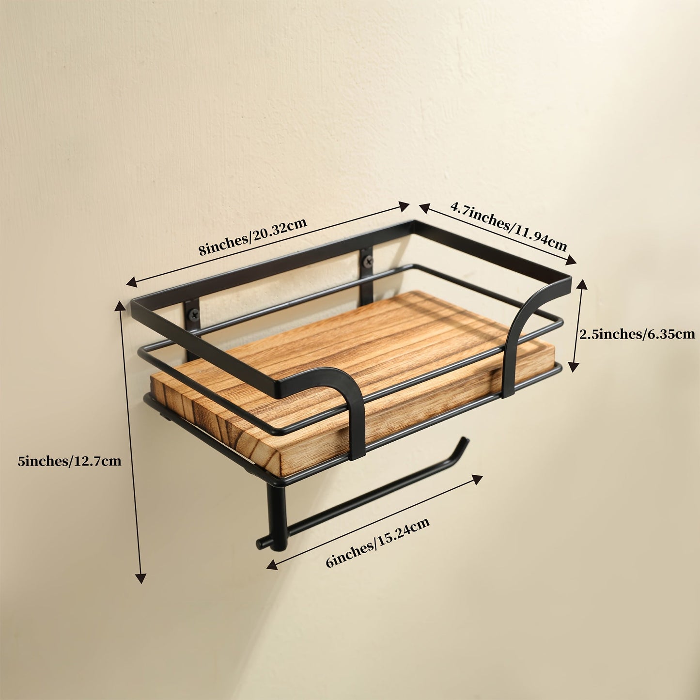 Wandregal mit Toilettenpapierhalter – Metall & Holz