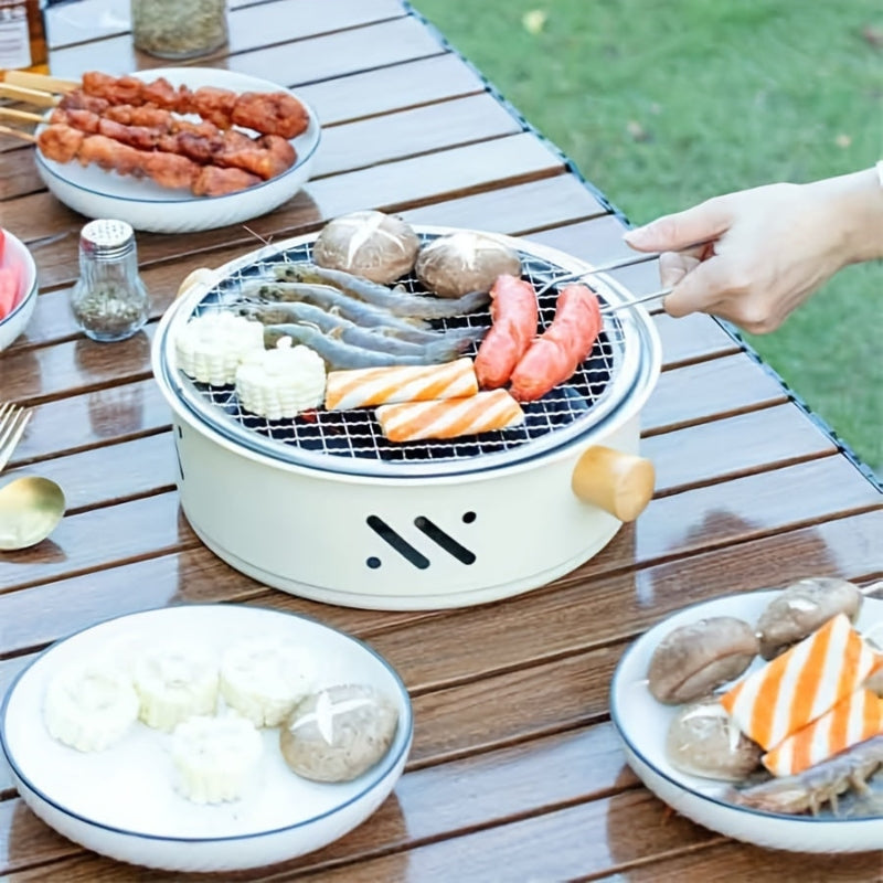 Tragbarer Tisch-Holzkohlegrill mit Holzgriffen – 28 cm