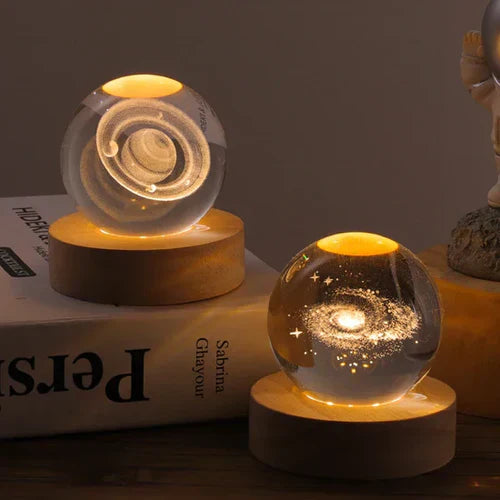 3D Gravierte Kristallkugel-Lampe – Warmes LED-Nachtlicht
