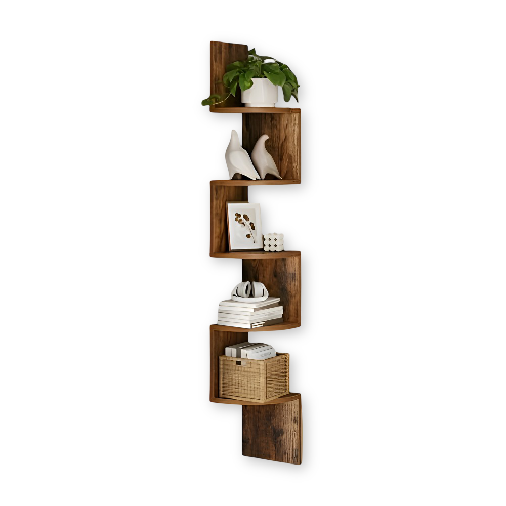 Eckregal 5 Ebenen – Rustikales Holz im Zickzack-Design