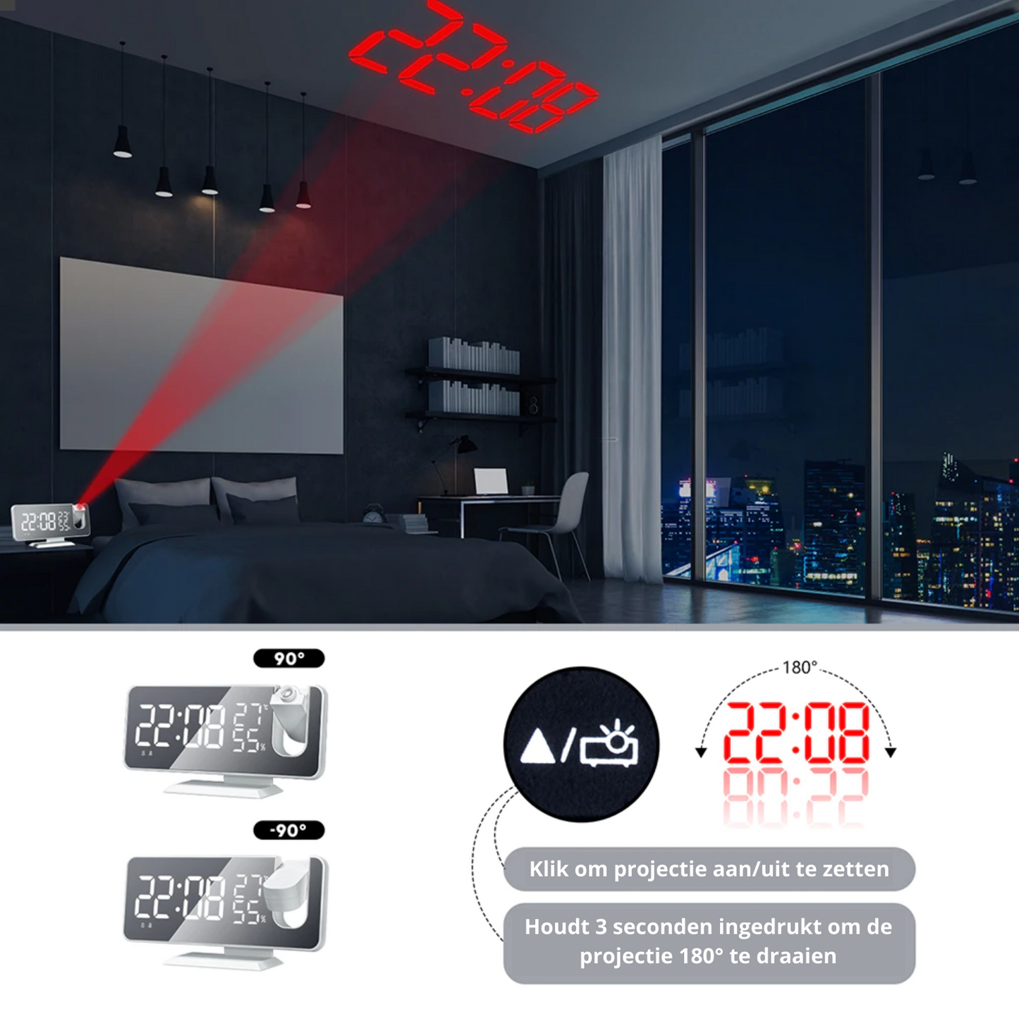 Digitale Projektionsuhr mit LED-Display & FM-Radio
