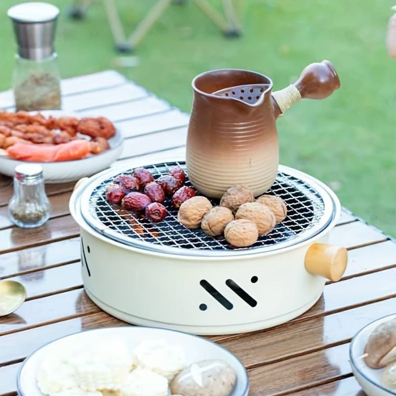 Tragbarer Tisch-Holzkohlegrill mit Holzgriffen – 28 cm