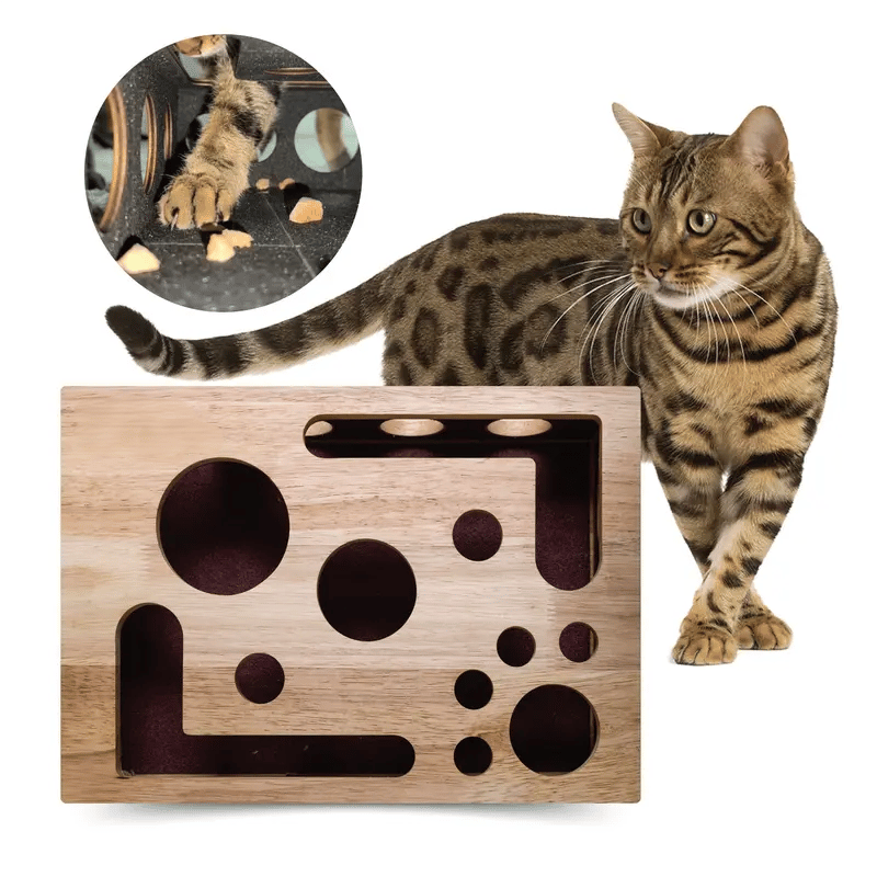 Holz-Katzen-Puzzlebox – Beschäftigung mit Leckerlies & natürlicher Krallenpflege