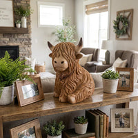 Highland-Kuh Nachtlicht aus Resin – Dekorative Lampe mit warmem Bernsteinlicht