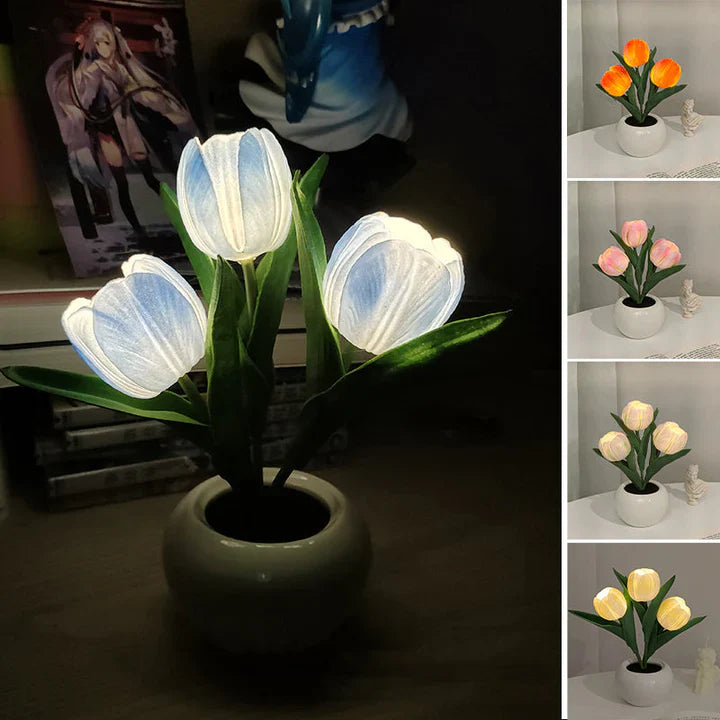Tulpen-LED-Tischlampe im Keramiktopf – Warmes Dekorlicht