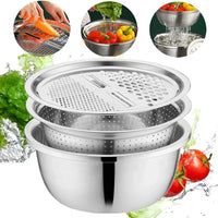 Edelstahl-Schüssel-Set mit Reibe und Sieb – 3 in 1