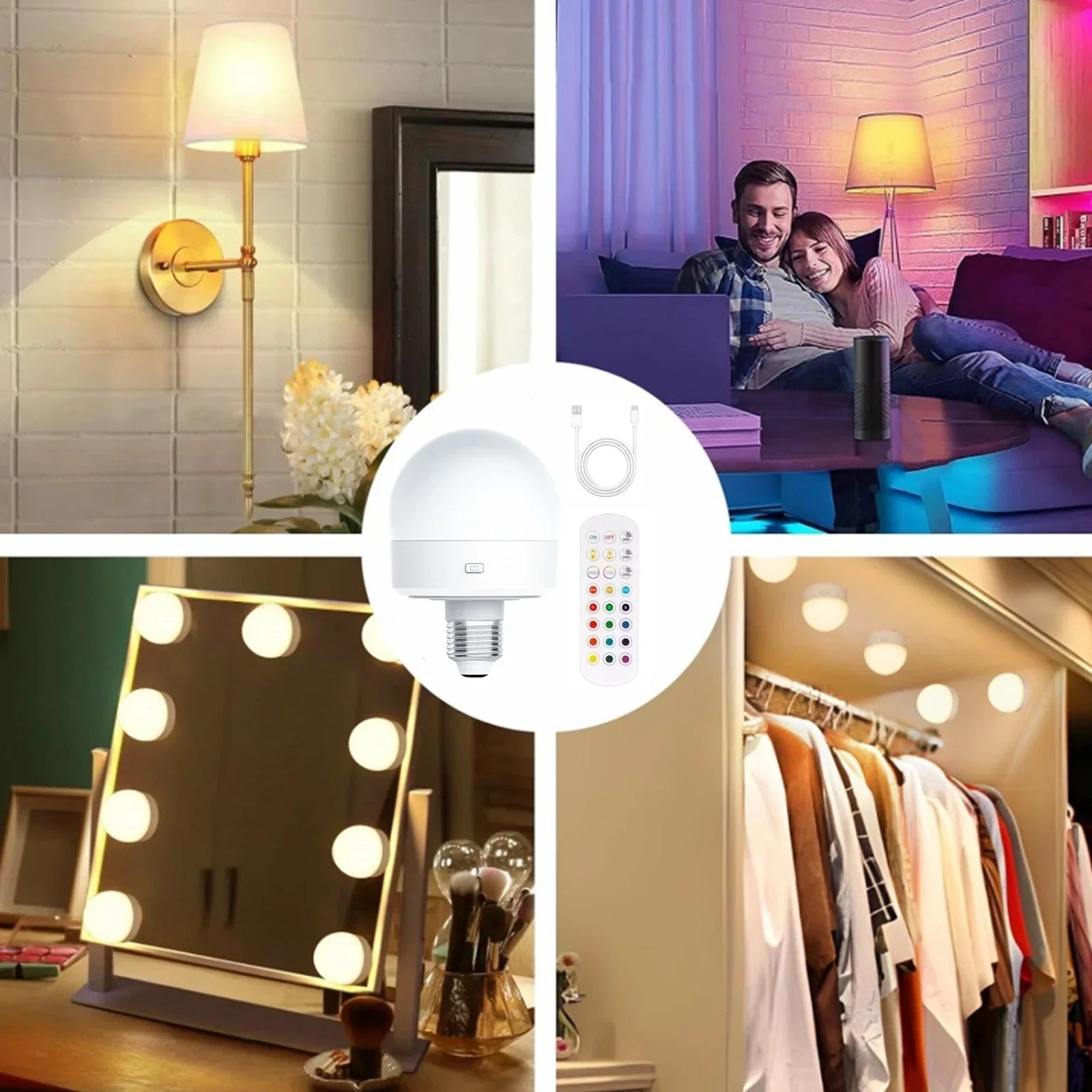 Wiederaufladbare RGB-LED-Lampe E27 mit Fernbedienung – Keine Verkabelung nötig