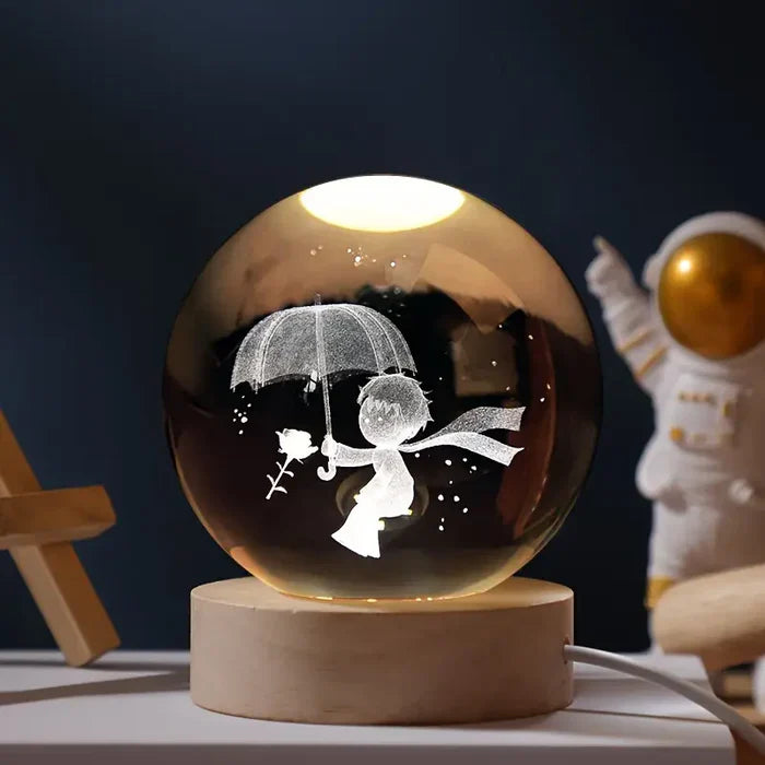 3D Gravierte Kristallkugel-Lampe – Warmes LED-Nachtlicht