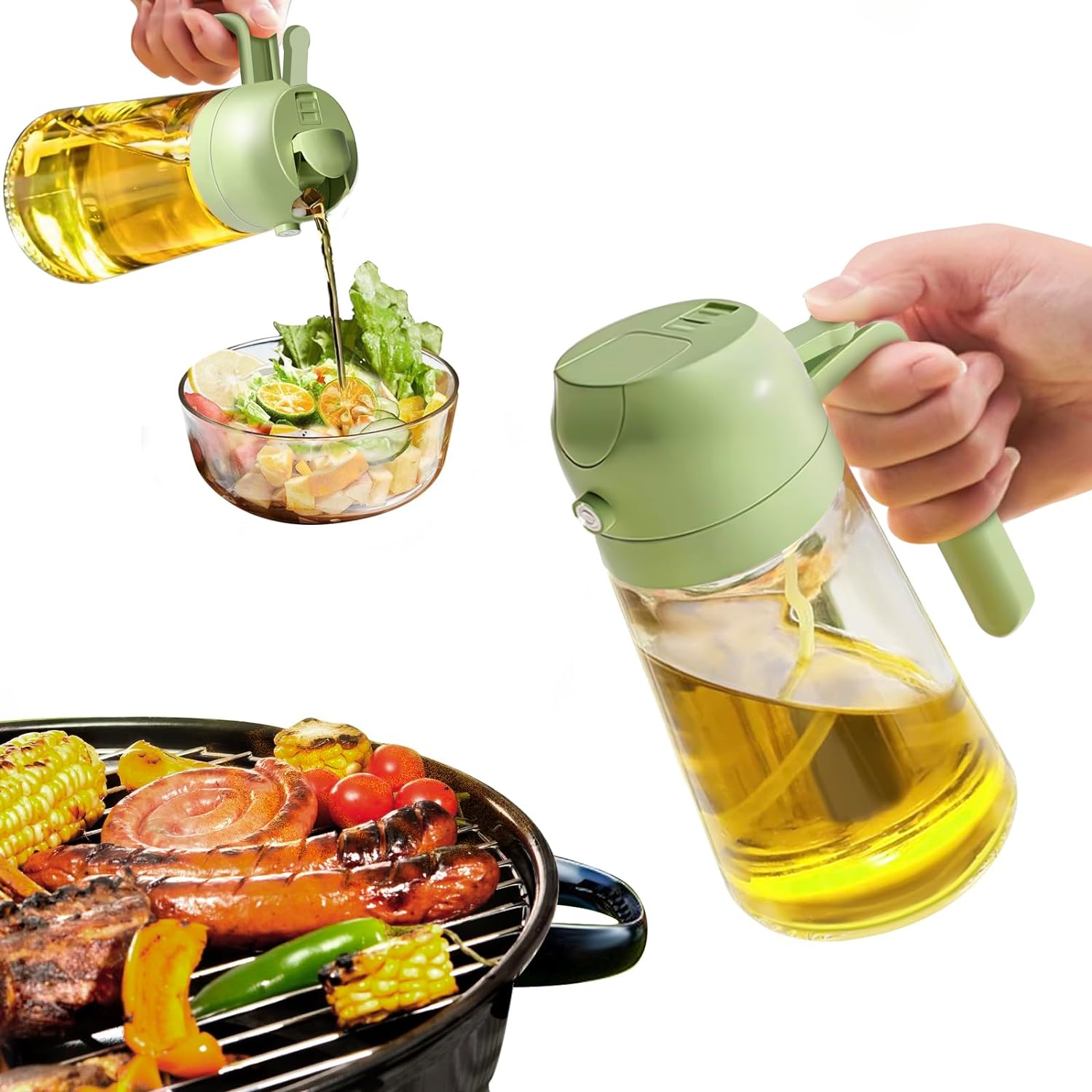 2-in-1 Ölsprühflasche & Ausgießer – 470 ml Glas