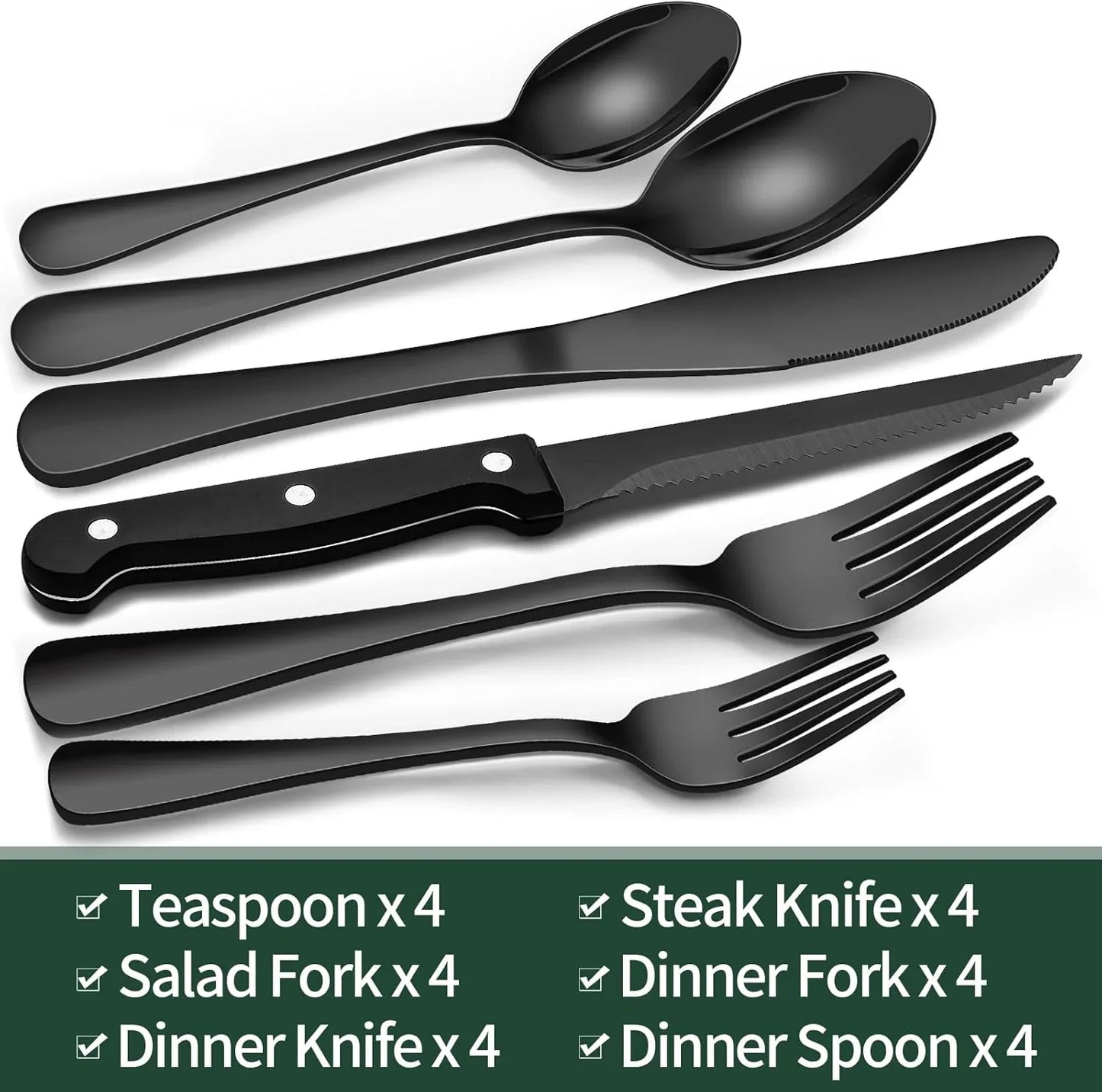 Schwarzes Besteck-Set 24-teilig – Komplett für 4 Personen