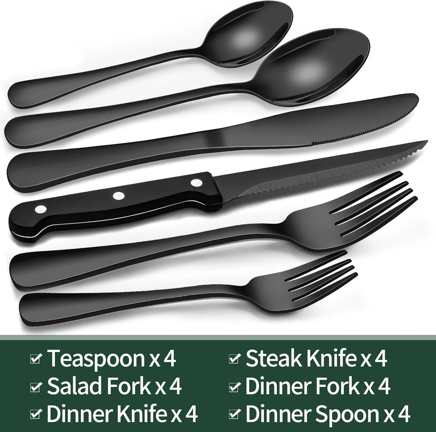 Schwarzes Besteck-Set 24-teilig – Komplett für 4 Personen